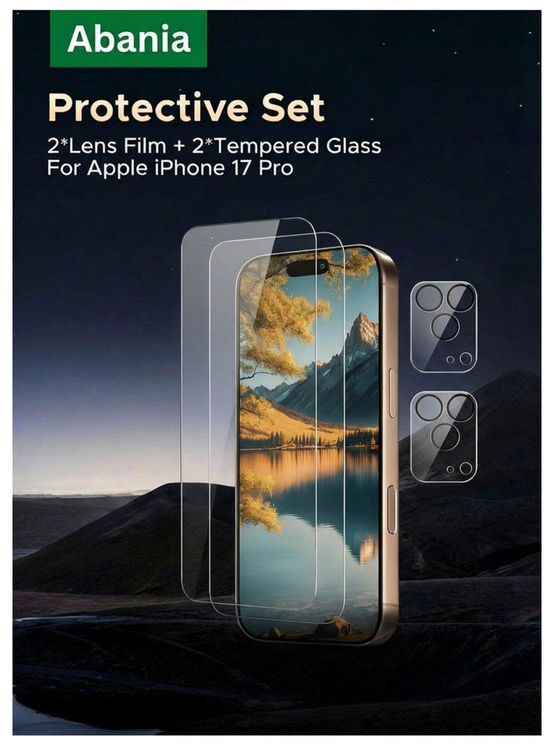 Abania iPhone 17 Pro Screen Protector & Camera Lens Protector 4-Pack, 9H Tempered Glass, Ultra HD Clear, Anti-Scratch, Dust-Proof, Easy Installation Glass Film Set for iPhone 17 Pro Accessories - Image 1
